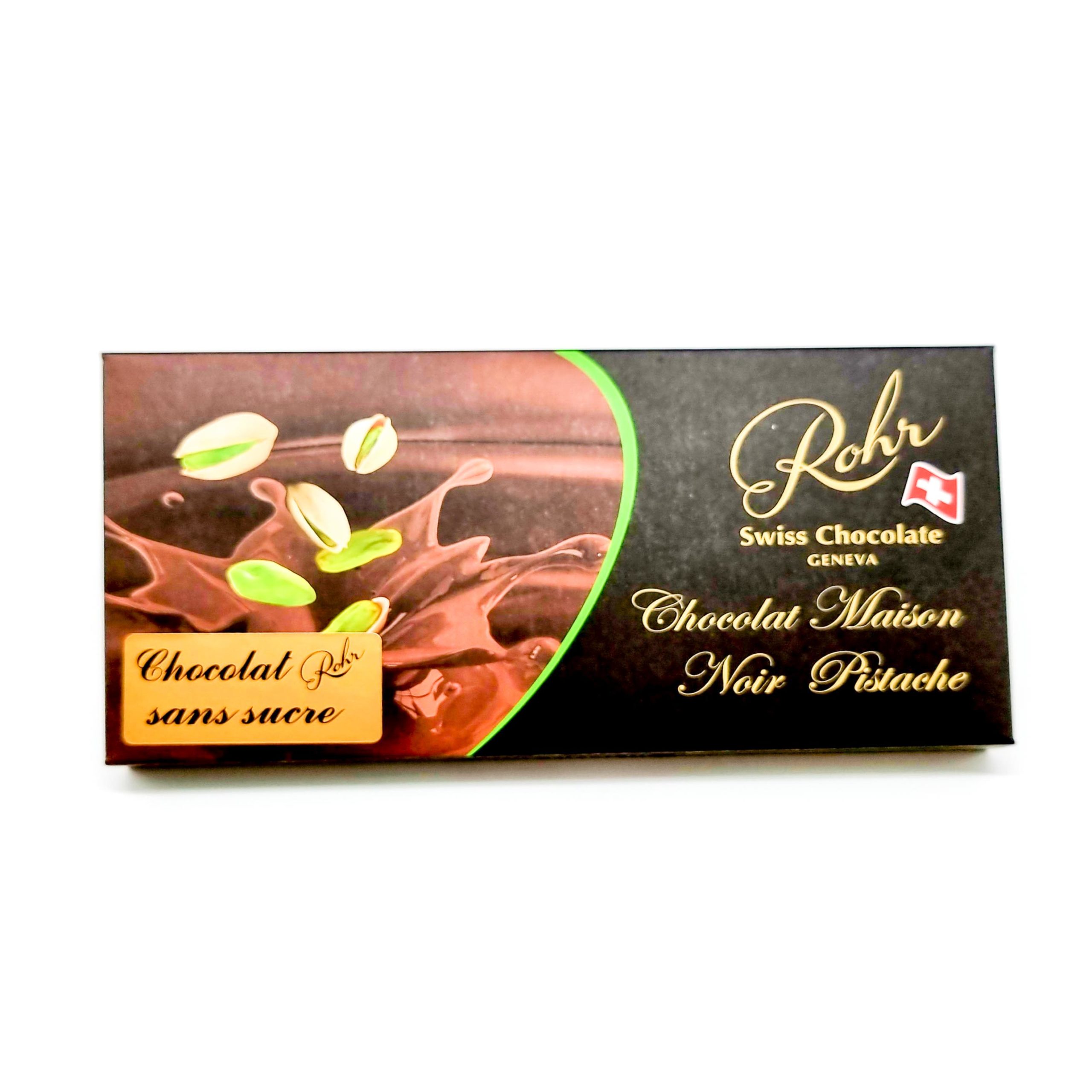 Blocs Chocolat Noir Pistache sans sucre - Chocolaterie Rohr